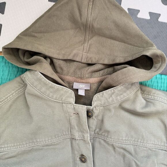 J Jill Jacket 1X XL Army Green Canvas Jacket 2n1 Inner Liner Hoodie Vest Pockets - Picture 11 of 16